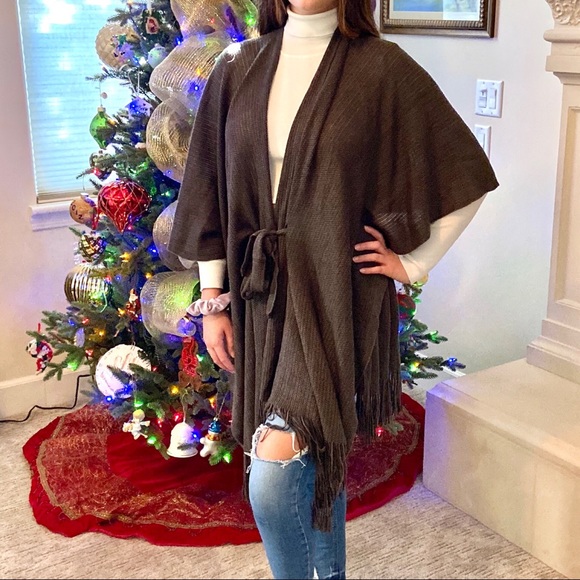 CLEARANCE-FIRM‼️Sophie Belted Ruana-Dark Olive - Picture 4 of 8